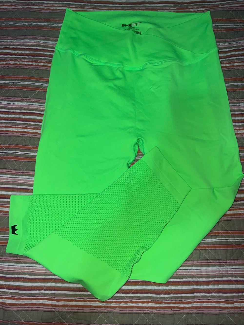 SHEFIT Neon Green Womens Leggings with Mesh Panels